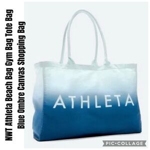 Athleta Beach Bag Gym Bag Tote Bag Blue Ombre Canvas Shopping Bag